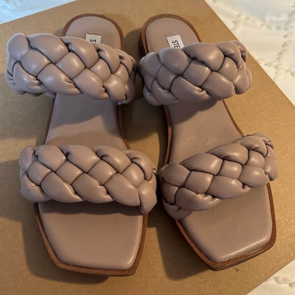 Steve Madden Taupe Spain Slide Braided Sandals Size 8.5 EUC Neutral Modern - Picture 1 of 11